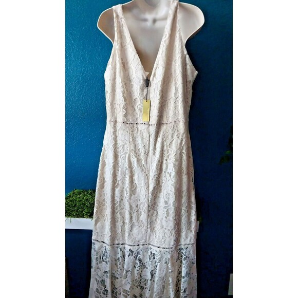 NWT Alexia Admor Midi Dress Lace Overlay Deep-V Sleeveless, Off White Size 14 L - Picture 9 of 9